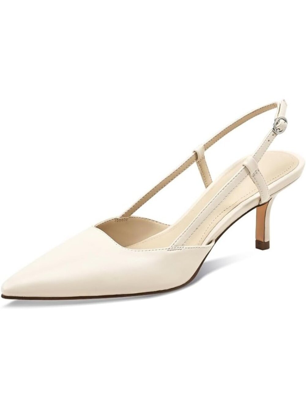 Women's White Slingback Closed Pointed Toe Low Heels Dress Shoes Back Strap